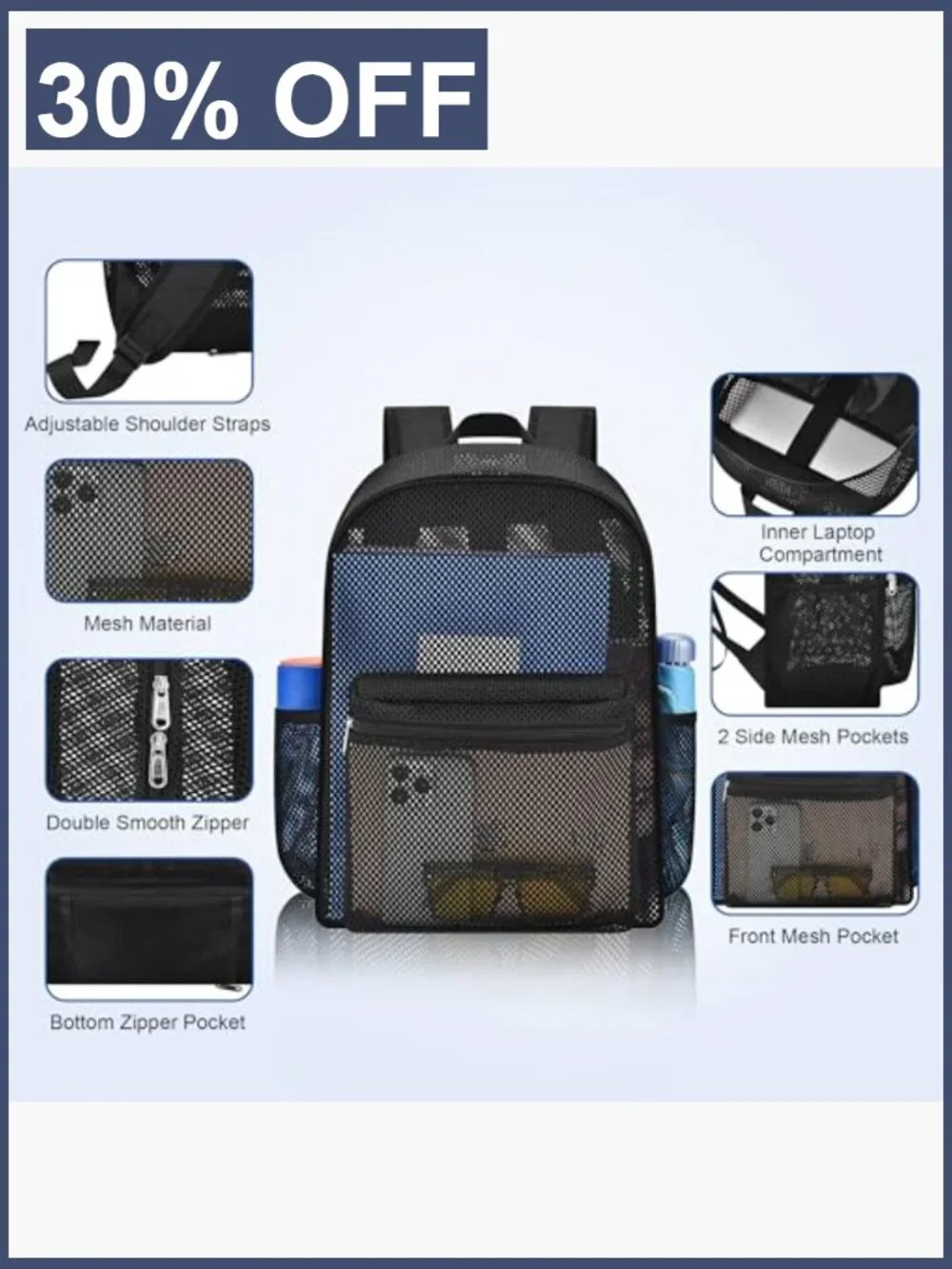 Semi-Transparent Mesh Backpack for School Sport Travel